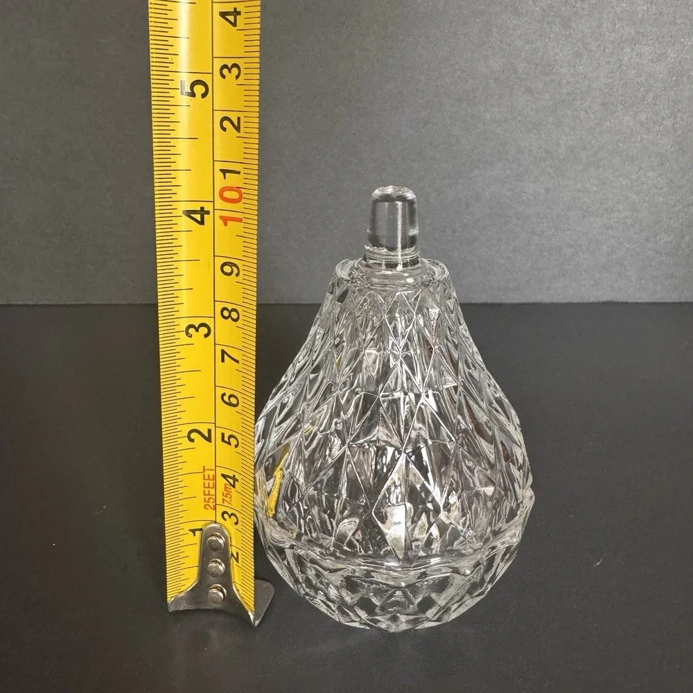 Vintage Crystal Pear Trinket Jewelry Dish Small Glass Container With Lid 4 1/4